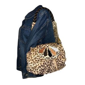 LA GIOE DI TOSCANA Purse Animal Print Pony Hair Leather Suede Flap Shoulder Bag